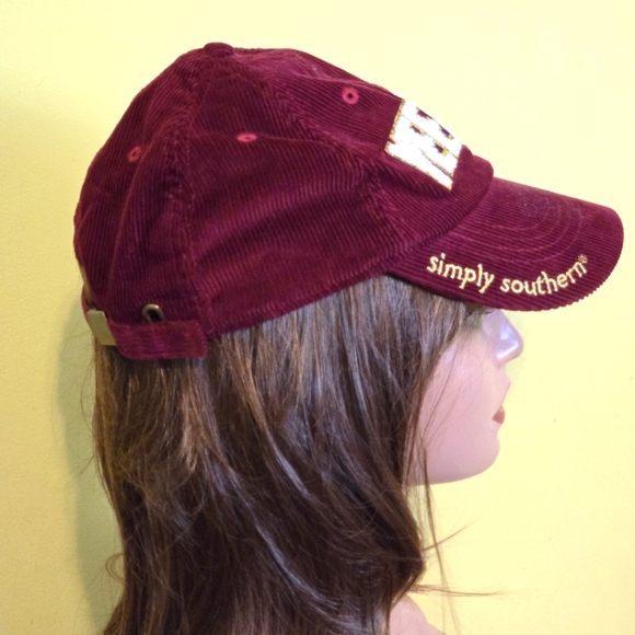 Simply Southern Burgundy Corduroy YEEHAW Baseball Cap Sparkle Lettering - Picture 5 of 12